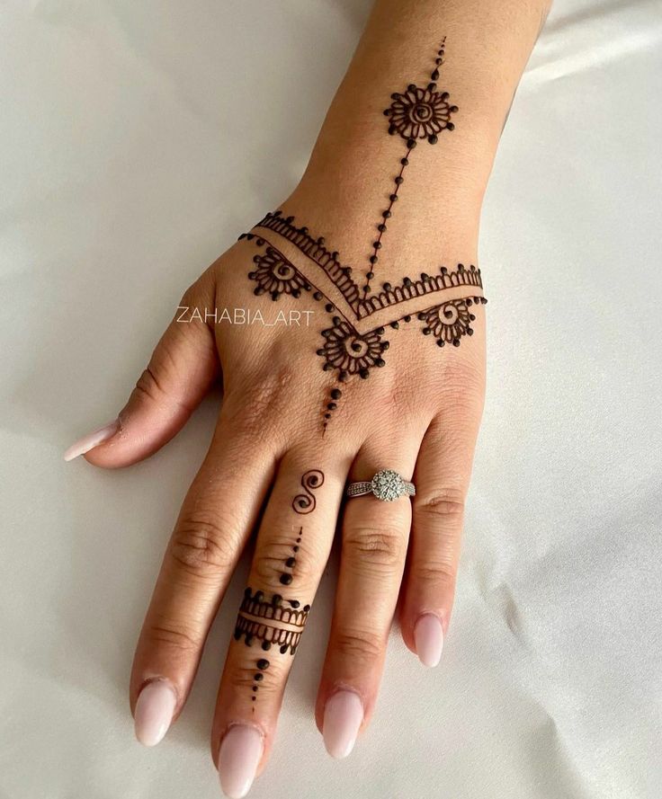 a woman's hand with henna tattoos on it