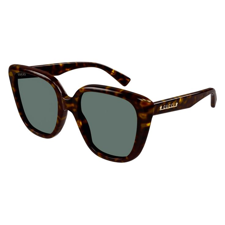 Step out in style with the Gucci GG1169S 003 Havana/Green sunglasses, a stunning addition to your accessories collection. Made by the renowned luxury brand Gucci, these sunglasses are the epitome of high fashion and sophistication. The frame color of these sunglasses is a rich Havana, which complements the green lenses beautifully. The cat eye style gives these glasses a trendy and glamorous look, perfect for adding a touch of elegance to any outfit. The acetate frame material is not only durable and long-lasting but also incredibly stylish. With a lens socket width of 54 and a temple length of 145, these sunglasses are designed to fit comfortably and securely on your face. The bridge size of 20 ensures a flattering fit for all face shapes, making these sunglasses a versatile and chic acce Eye Lens Colour, Gucci Glasses, Oversized Glasses, Green Sunglasses, Green Lenses, Gucci Sunglasses, Chic Accessories, Eyewear Design, Women's Sunglasses