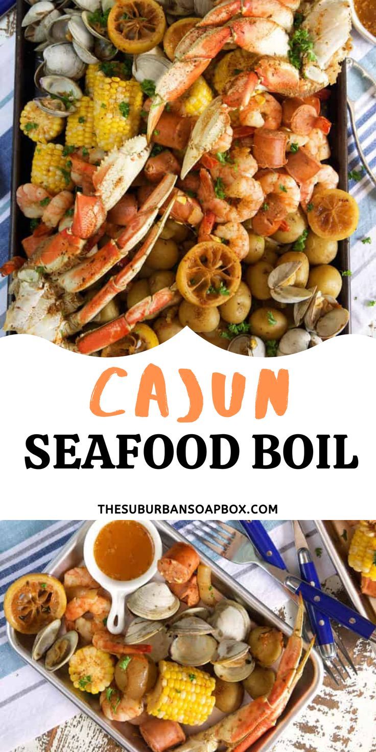 an image of seafood boil with text overlay