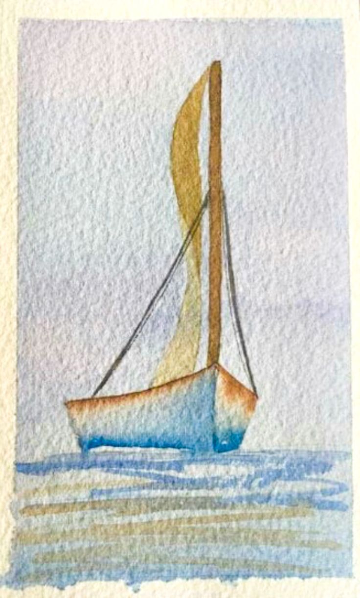 a watercolor painting of a sailboat in the ocean