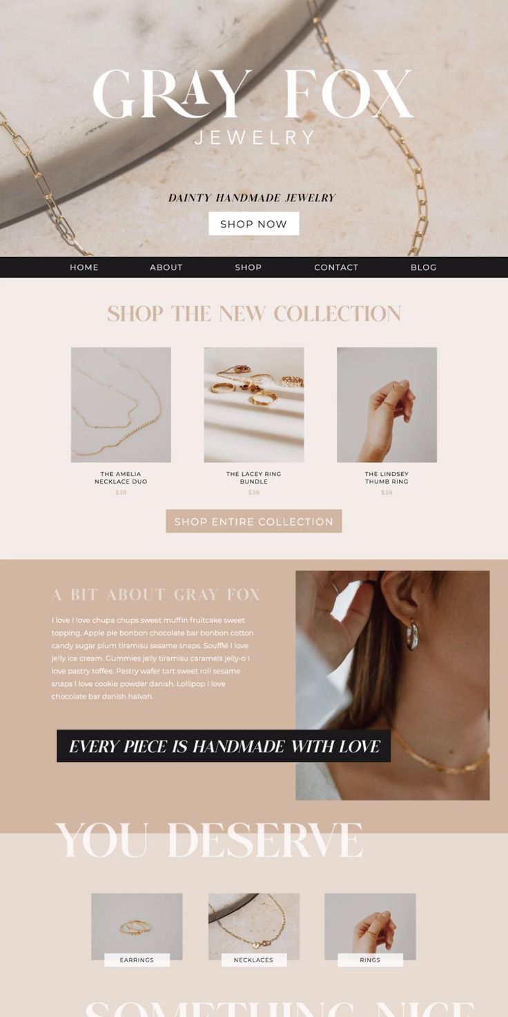 the website design for gray fox jewelry