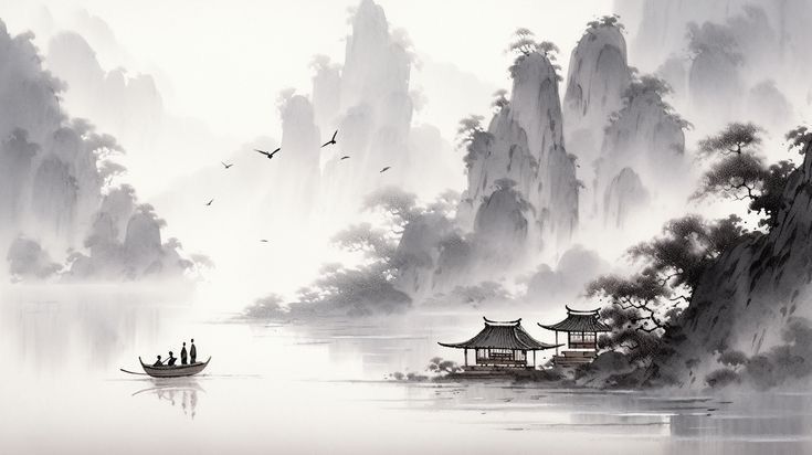 Chinese Mountains Painting, Chinese Painting Aesthetic, Chinese Art Painting Landscape, Traditional Chinese Art Landscape, Traditional Japanese Ink Painting, Traditional Chinese Painting Landscapes, Chinese Laptop Wallpaper, Chinese Brush Art, Chinese Mountain Art