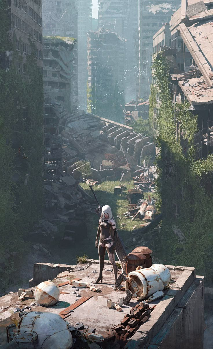 Nier Automata A2, Apocalypse Landscape, Post Apocalyptic Art, Graphisches Design, Post Apocalypse, Nier Automata, Fantasy Concept Art, 판타지 아트, Environment Concept Art