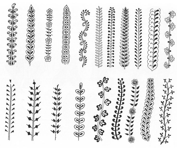 an assortment of plants and flowers drawn in black ink on white paper, each with different designs