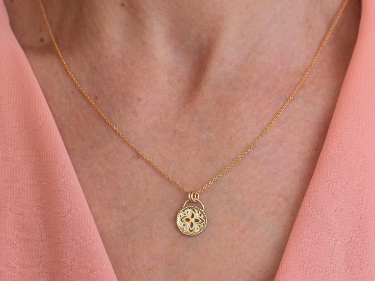 "14k Gold Mandala pendant. ALL 14K SOLID GOLD! My handmade 14k solid gold pendant is decorated with a mandala flower. Delicate and lightweight bohemian style pendant. ►Material: ♦ 14K Yellow GOLD ►Measurements: ♦ Pendant Dimensions: 11mm = 0.43 inch diameter Total Pendant Dimensions with the loop: 13mm = 0.51 inch ♥ Everything in my shop is handmade by me with lots of love and care. It involves the use of raw materials such as metals and gems, which are all essentially one of a kind. The final p Yellow Gold Amulet-style Flower Pendant Jewelry, Amulet Style Yellow Gold Flower Pendant Jewelry, Gold Necklace With Initial Pendant And Flower Charm, Gold Necklace With Flower Pendant Charms, Yellow Gold Medallion Necklace With Flower Charm, Gold Filigree Necklace With Flower Pendant, Gold Spiritual Charm Necklace With Flower Pendant, Gold Filigree Flower Pendant Necklace, Gold Spiritual Flower Pendant Charm Necklaces