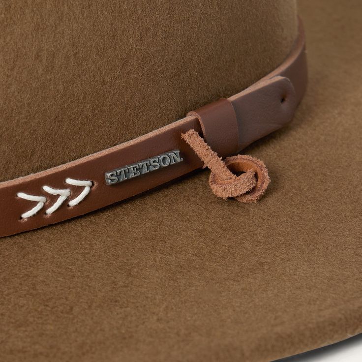 The Santa Fe Outdoor Hat is constructed of crushable wool felt and features a pinch front crown, interior dri-lex sweatband and studded leather hat band. Wool Felt Made in U.S.A. Brim: 3 1/4" Crown: 4" Water and Weather Resistent Outdoor Collection Western Hats With Leather Patch For Rodeo, Western Brown Felt Hat, Brown Fur Felt Hat Band For Ranch, Western Leather Hat Bands For Hunting, Western Style Adjustable Hats With Leather Patch, Western Style Brown Felt Hat, Adjustable Felt Hat With Flat Crown For Outdoor, Leather Hat With Flat Crown For Outdoor, Adjustable Felt Hunting Hat With Curved Brim