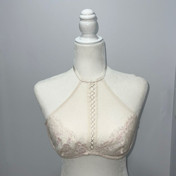 Can Fit Up To 34d/36c. Fitted String Bra For Party, Spring Party Halter Top Bra Friendly, Feminine Underwire Bra For Night Out, String Bra For Night Out, Spring Party Bra With Stretch, Stretch Bra For Spring Party, Summer Party Bra With Lined Body, Sheer Stretch Bra For Party, Elegant Party Bra By Victoria's Secret