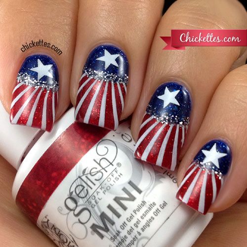 Patriotic 4th of July Nail Art - Chickettes 4th Of July Nail Art, 4th Of July Nail, Patriotic Nails Design, Patriotic Nails, Fourth Of July Nails, Fingernail Designs, 4th Of July Nails, Holiday Nail Art, July Nails