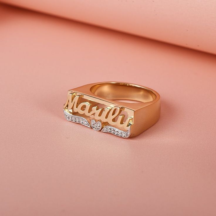 Nameplate Ring, Name Ring, Ring Chain, Name Rings, Bracelet Ring, Gold Jewellery Design Necklaces, Bracelet Chain, Girl Friend, Gold Bracelet Chain