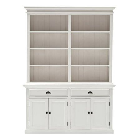 a white bookcase with two doors and drawers