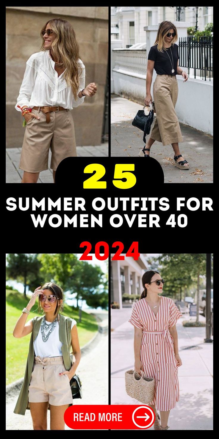 Chic 2024 Summer Fashion Trends for Women Over 40 | Classy & Casual Outfits Smart Casual Work Attire, Running Errands Outfit, Classy Street Style, Summer Outfits For Women, Casual Summer Outfits For Women, Summer Outfits Women Over 40, Summer Trends Outfits, Summer Attire, Trendy Summer Outfits