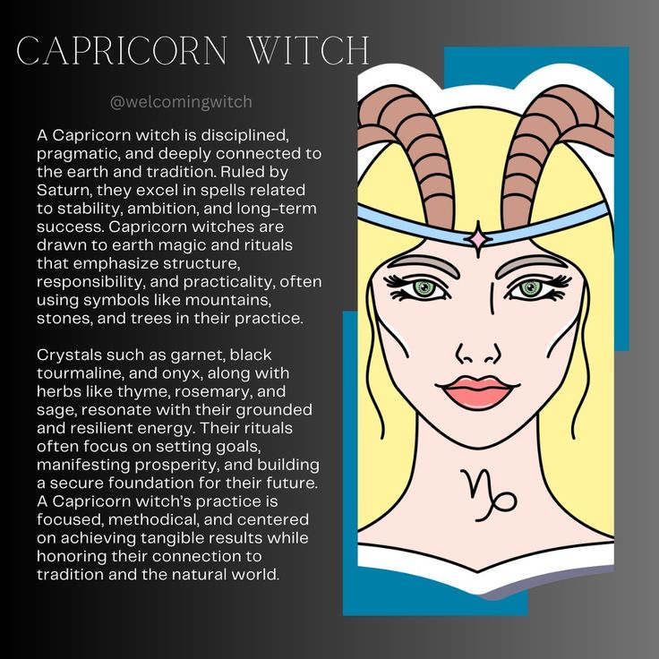 the capricorn witch is depicted in this graphic