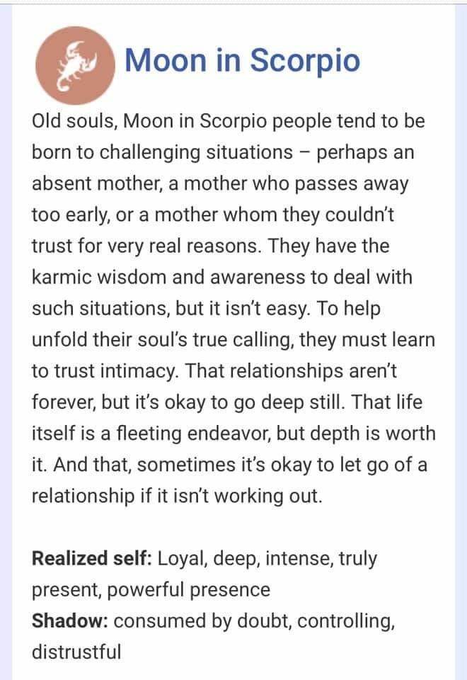 the moon in scorpio is shown with text