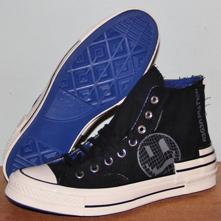 Converse Chuck 70 Hacked Heel High Shoes New Without Box Men's Size 8 - Women's Size 10 Black/Iron Grey/Blue Tear Away Details With Triple-Stacked Heel Style #A02407c Converse All Star Mens, Black Leather Converse, How To Lace Converse, Converse All Star White, Converse Pro Leather, Converse Slip On, Chuck Taylor Shoes, White Casual Sneakers, White High Top Converse