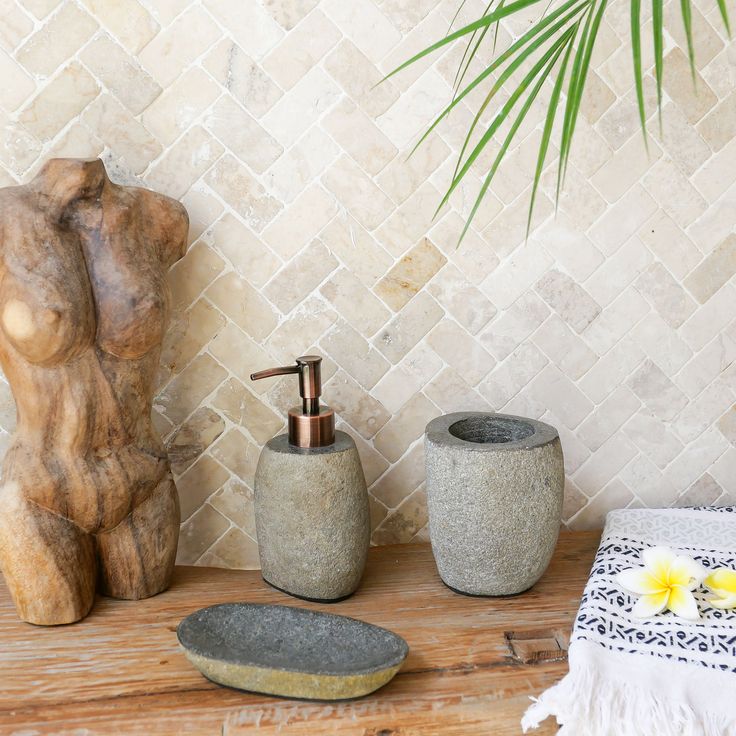 River stone bathroom accessories set - Joglo Living Stone Soap Dispenser, Stone Bathroom Accessories, Lake House Furniture, Pendant Light Kit, Bathroom Accessories Set, Rustic Pendant Lighting, Stone Accessories, Stone Bathroom, Aesthetic Bathroom