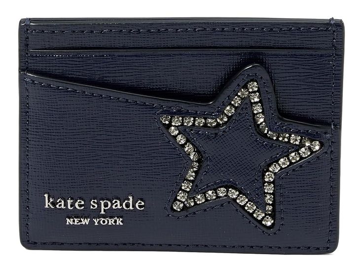 Kate Spade New York Starlight Patent Saffiano Leather Card Holder - Wallet Handbags : Navy Multi : Featuring an eye-catching rhinestone detailing, the Kate Spade New York Starlight Patent Saffiano Leather Card Holder is perfect to carry all your money and cards with style. The multiple compartments of the card holder offer you enough space while the compact size makes it easy to carry around. This leather wallet is designed for everyday use. Saffiano leather construction. One interior pocket. Fo Leather Card Holder Wallet, Cute Wallets, Girly Bags, Leather Card Holder, Birthday Wishlist, Pretty Bags, Star Girl, Card Holder Wallet, Cute Bags