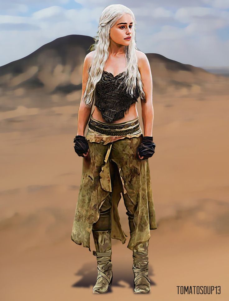 a digital painting of a woman with white hair and black top standing in the desert