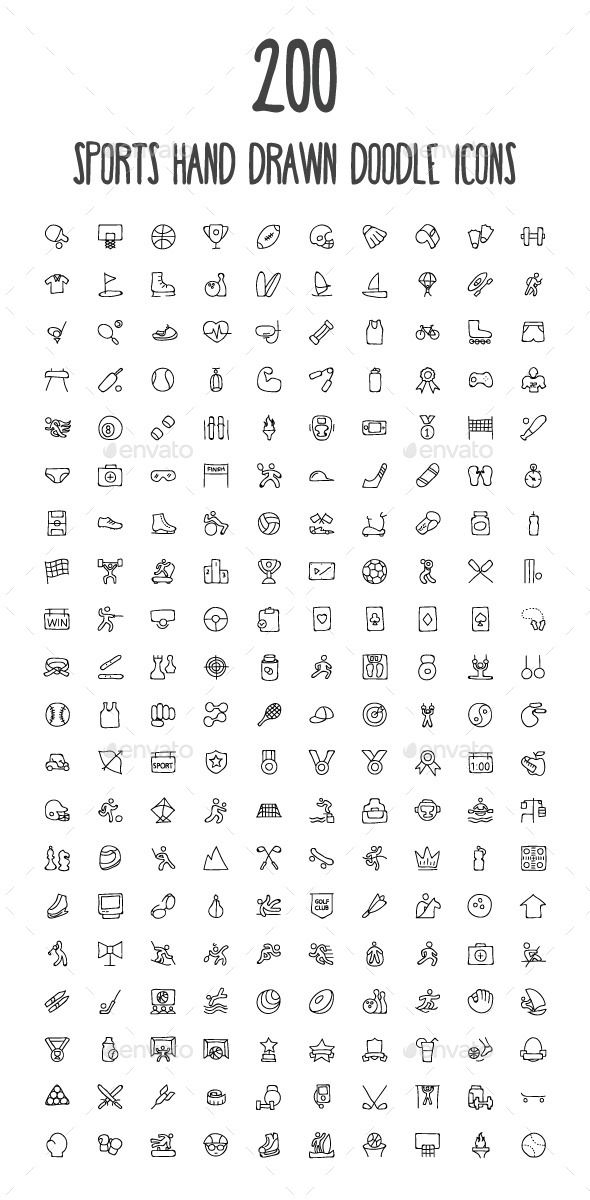 a large set of sports related icons in black and white, with the words sports on them