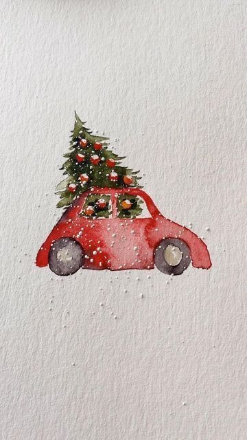 a drawing of a car with a christmas tree on top