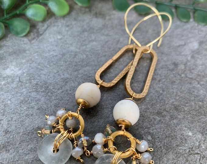 Beachy Boho Style Beaded Earrings . - Etsy Bohemian Hand Wrapped Metal Earrings, Bohemian Wire Wrapped Beaded Metal Earrings, Bohemian Wire Wrapped Metal Beaded Earrings, Bohemian Gold Beaded Earrings With Ear Wire, Gold Bohemian Beaded Earrings With Ear Wire, Unique Wire Wrapped Beaded Earrings, Gold Dangle Beaded Earrings With Natural Stones, Hand Wrapped Metal Dangle Earrings, Bohemian Gold Beaded Earrings With Czech Glass