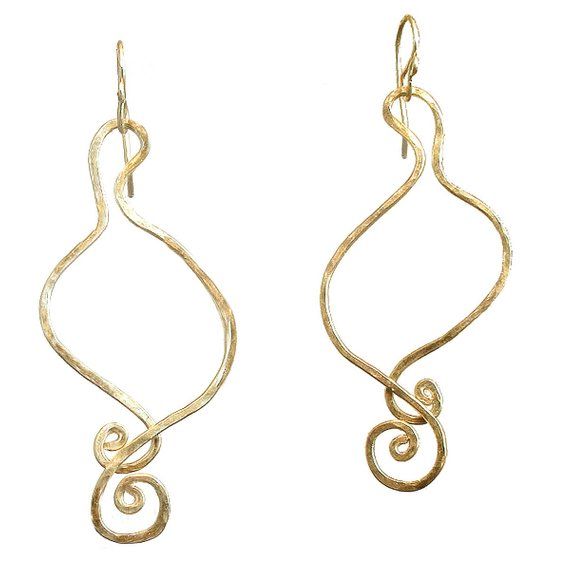 Hammered Swan Swirl Earrings Nouveau 160 Elegant Wire Wrapped Wrap Earrings In Brass, Elegant Spiral Wire Wrapped Hoop Earrings, Elegant Gold Wire Wrapped Wrap Earrings, Swirl Shaped Sterling Silver Jewelry In Gold Color, Elegant Handmade Swirl Earrings, Elegant Gold Hammered Wrap Earrings, Elegant Swirl Ear Wire Jewelry, Elegant Swirl Ear Wire Earrings, Elegant Swirl Earrings With Ear Wire