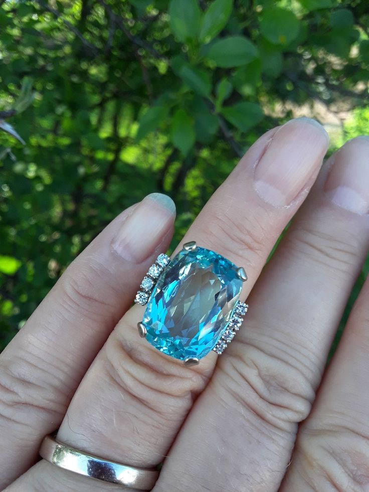 Absolutely Stunning 14k White Gold Diamond Aquamarine ring... Perfect Vintage Pre Owned Condition. Size 5, sizable. Weight 9.05 Grams. Color of Aquamarine is light to Medium blue, in depend on lighting. Aquamarine is about 18mm x 13mm.. Some Pics ENLARGED to see details. check Measurements please. all sales are final. Antique Box for Display Only. Gold and diamonds was tested by jeweler. Luxury Formal Hallmarked Gemstones, Luxury Diamond Gemstones For Wedding, Luxury Baguette Cut Gemstones, Exquisite Round Cut Gemstones For Formal Events, Exquisite Round Cut Gemstones For Formal Occasions, Exquisite Formal Round Cut Gemstones, Luxury Round Cut Gemstones For Formal Events, Luxury Round Cut Gemstones For Formal Occasions, Luxury Center Stone Gemstone For Anniversary