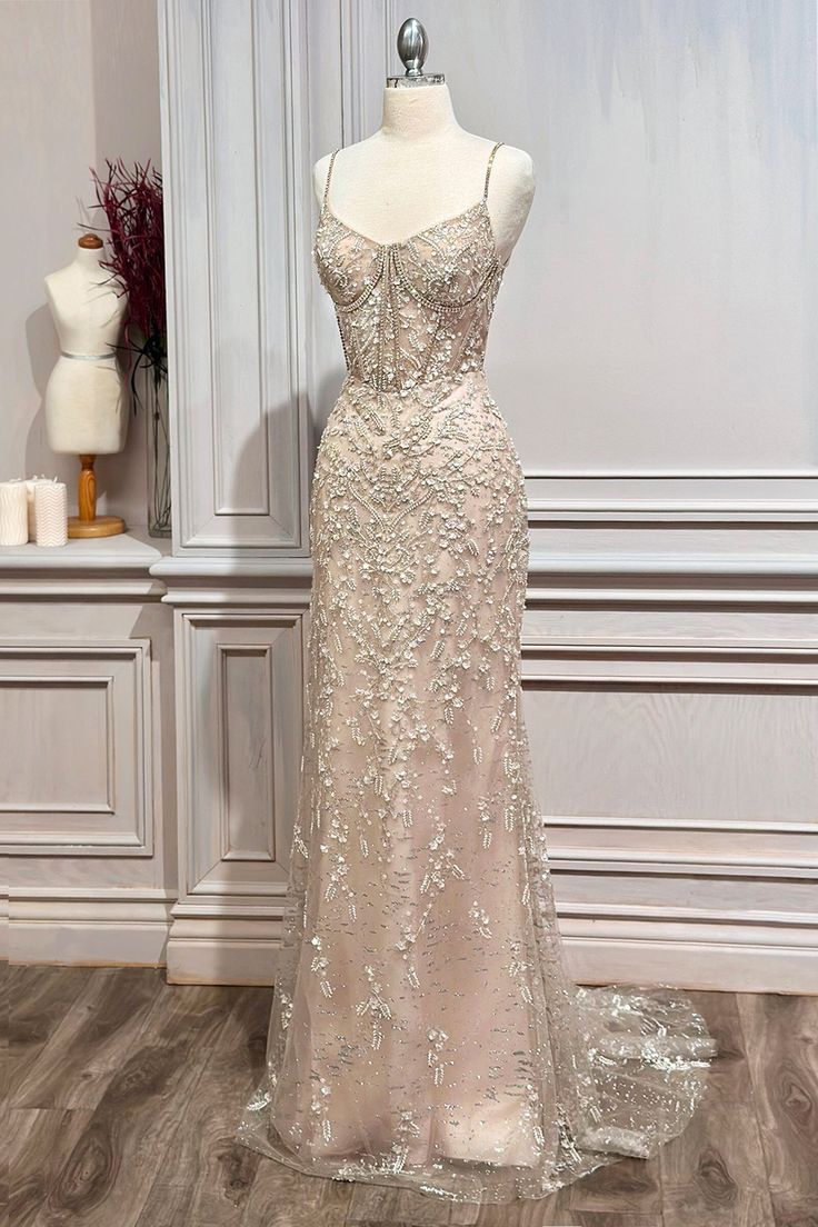 Andrea And Leo, Nude Gown, Prom Dress Inspo, Bead Embellishment, Prom Dress Inspiration, Cute Prom Dresses, Long Evening Gowns, Pretty Prom Dresses, Grad Dresses