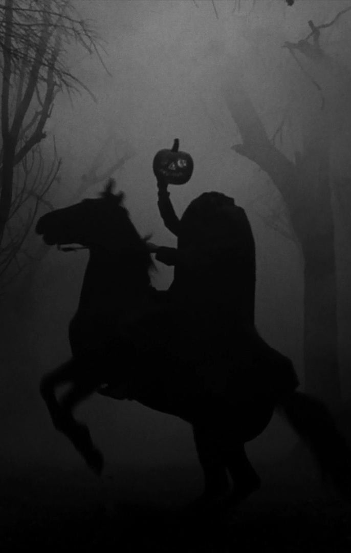 a person riding on the back of a horse through a foggy forest at night