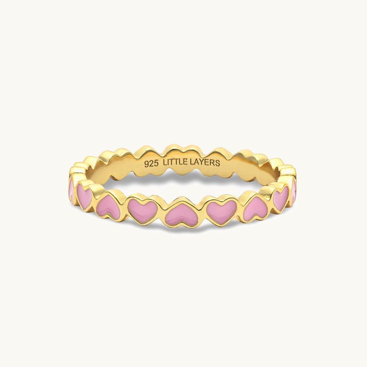 Sweeten up your ring stack or spoil a friend with rosy hues and heartfelt vibes. Handcrafted in 14k Gold Vermeil Unlike standard gold plating, our vermeil features a precious sterling silver base, coated in a thick layer of 14k gold. It gives a solid gold feel without the solid gold price point. Gold Kendra Scott Ring, Valentine Gold Jewelry, Pink Gifts For Friends, Gold And Pink Rings, Gold Pink Jewellery, Pink And Gold Rings, Gold And Pink Ring, Christmas Gift Ideas For Your Best Friend, Best Friend Xmas Gift Ideas