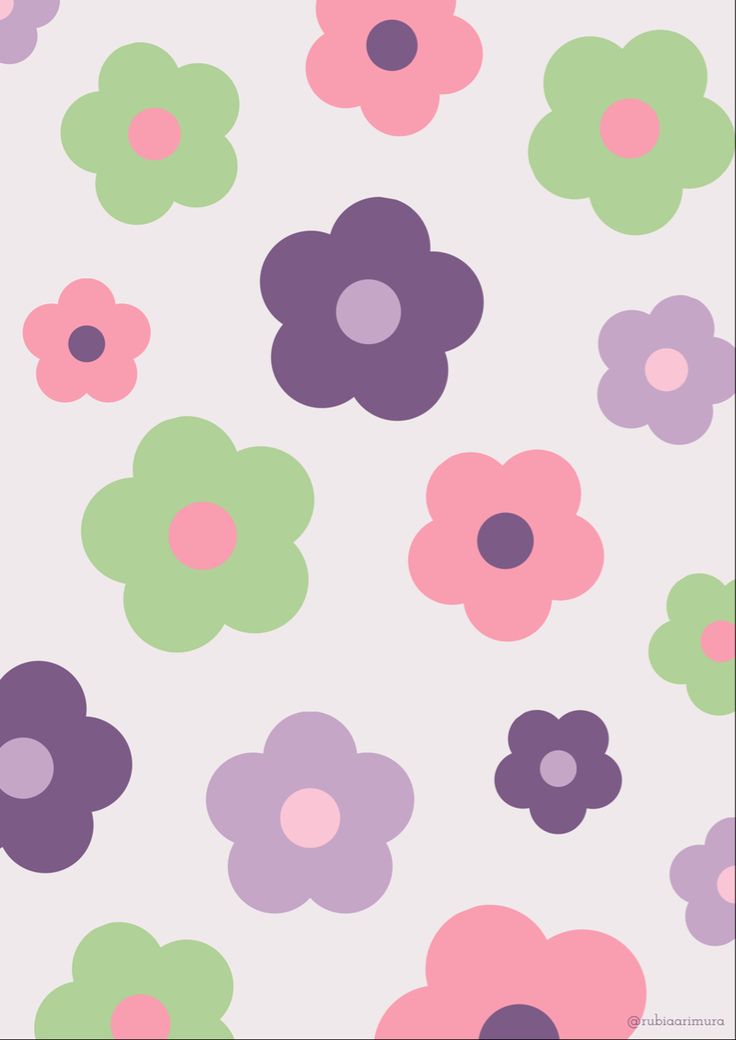 an abstract floral pattern with pink, purple, and green flowers on a white background