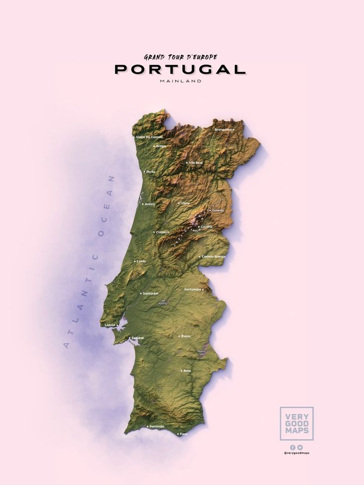 a large map of portugal with the capital and major cities in it's center