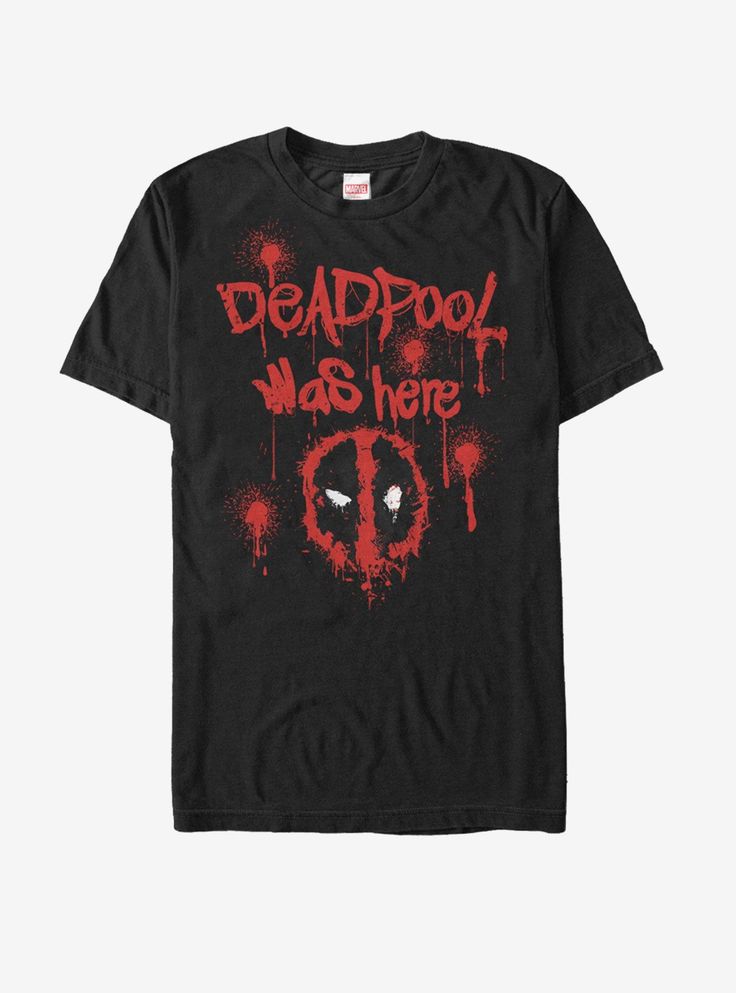 Deadpool doesn't want to be forgotten and the Marvel Deadpool Was Here Black T-Shirt is here to make sure that doesn't happen! A fun spray paint style print of Deadpool's mask is featured alongside "Deadpool Was Here" in red text down the front of this cool black Deadpool shirt. 100% Cotton. Black Deadpool, Deadpool Mask, Iron Man Shirt, Deadpool Shirt, Deadpool Logo, Dead Pool, Marvel Deadpool, Man Thing Marvel, Superhero Comic