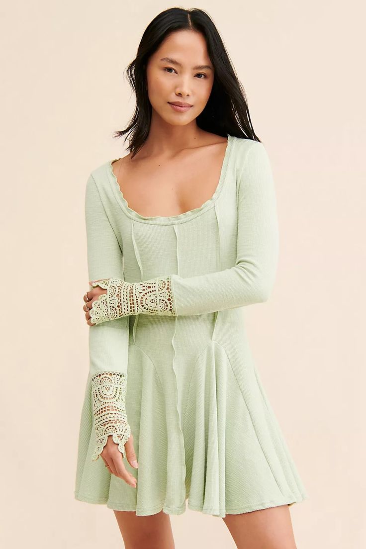 Little Love Thermal Mini Dress | Free People Free People High Neck Dress, Casual Free People, Free People Bridesmaid Dress, Affordable Romantic Mini Dress For Daytime, Scoop Neckline Dress Casual, Lucy Loves Lace, Flowy Dainty Dress, Free People Delilah Dress, Free People Waterlily Dress