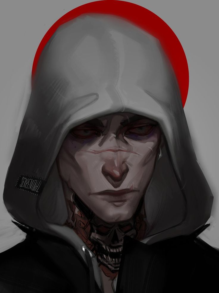 a drawing of a person with a hood on