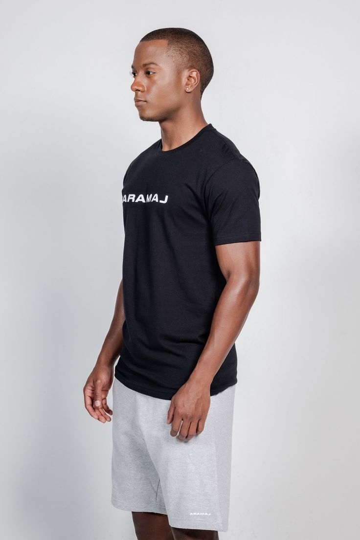 Classic Tee - Aramaj Everyday Athleisure T-shirt With Graphic Print, Athleisure Graphic Print T-shirt For Everyday, Everyday Athleisure Graphic T-shirt, Black Branded T-shirt For Gym, Athleisure T-shirt With Letter Print, Sporty Logo Print T-shirt For Everyday, Branded Crew Neck Workout T-shirt, Sporty Screen Print T-shirt For Everyday, Athleisure Branding T-shirt For Streetwear