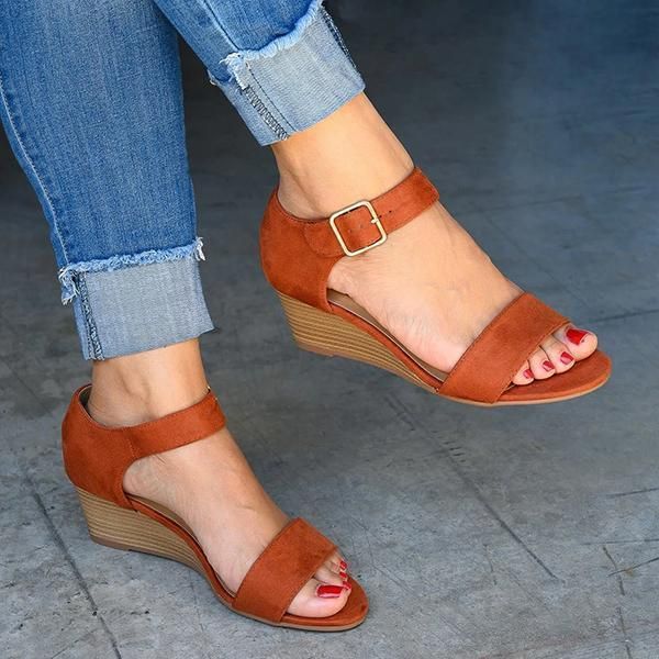 Comfy Wedges Sandals, Ankle Sandals, Block Sandals, Low Heel Wedges, Velvet Shoes, Low Wedges, Buckled Heels, Buckle Sandals, Fashion High Heels