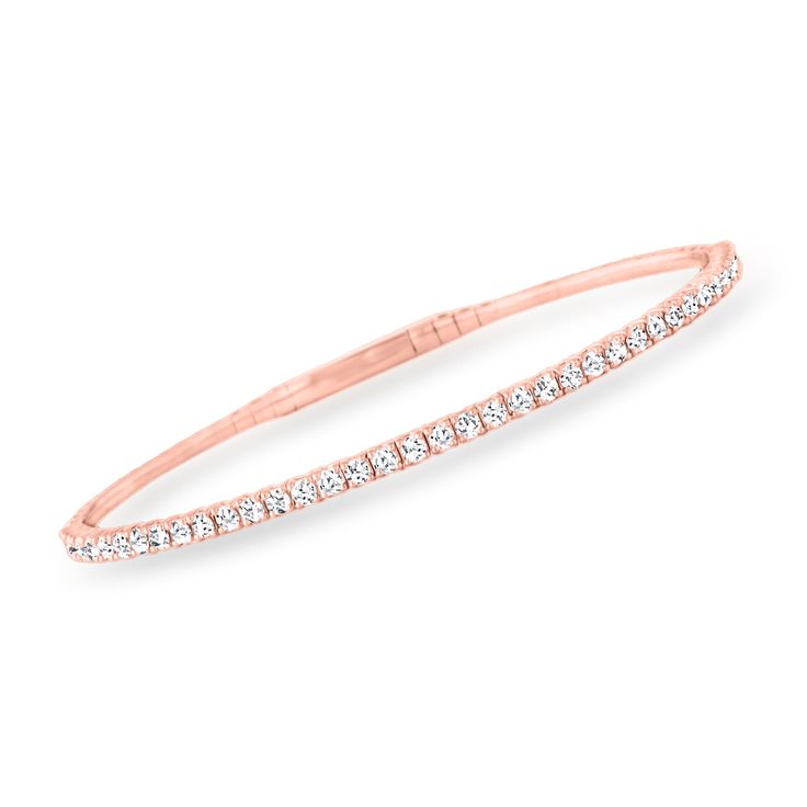 Ross-Simons - 1.40 ct. t. w. Diamond Bangle Bracelet in 14kt Rose Gold. 7". Timeless style, sumptuous sparkle. This dazzling bangle bracelet is illuminated with an impressive 1.40 ct. t. w. round brilliant-cut diamonds in brightly polished 14kt rose gold. Hinged with a single-latch safety. Push-button clasp, diamond bangle bracelet. Diamond birthstones are the perfect gift for April birthdays. Diamond Bangle Bracelet, Bracelet Diamond, April Birthday, Diamond Birthstone, Diamond Bangles Bracelet, Diamond Bangle, Diamond Bracelets, Round Brilliant Cut Diamond, Push Button