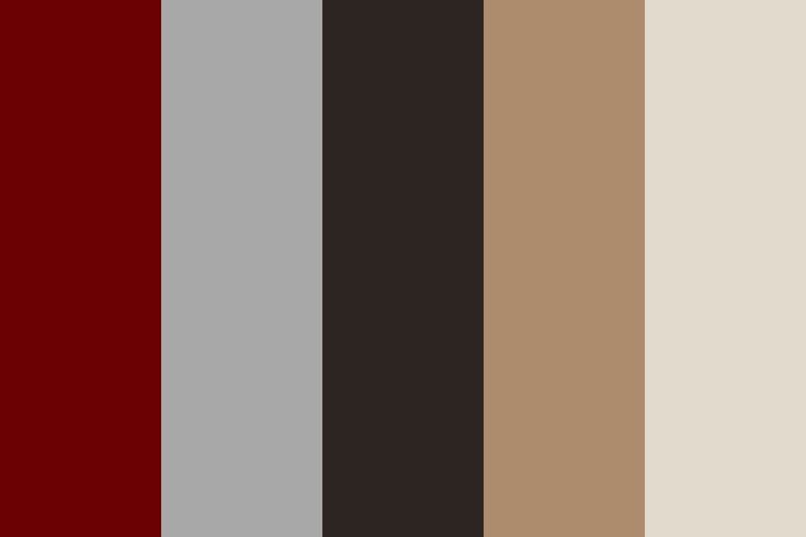 the color palette is red, brown, black and white with an assortment of different shades