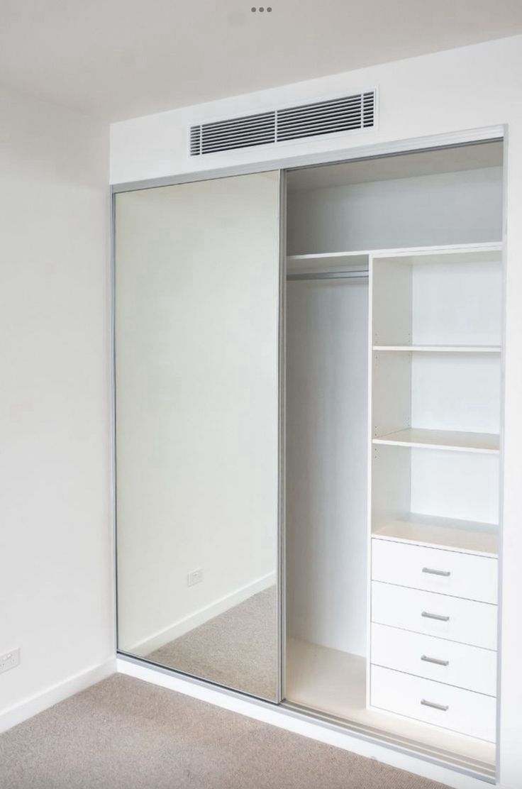 an empty white closet with drawers and shelves