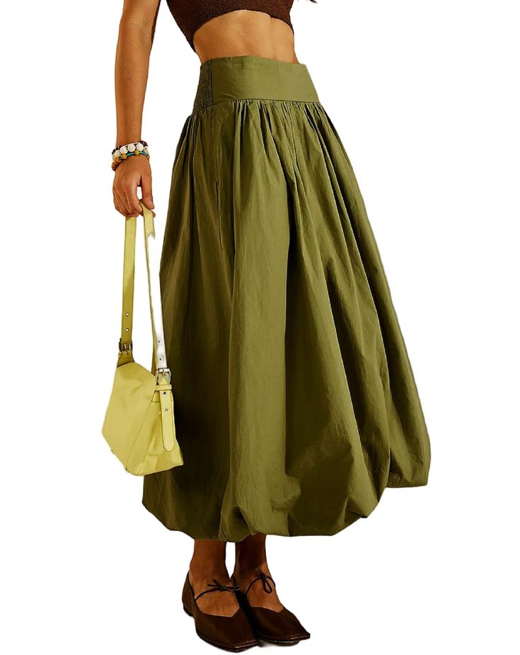 PRICES MAY VARY. Material: Women bubble long skirt, pleated boho maxi skirts made by high quality polyester fabric, soft, breathable, lightweight, skin friendly, stretchy, comfortable to wear, casual ruffle A line flowy long skirt. Features: Low elastic waist bubble maxi skirt, y2k swing A line pleated long skirt, solid color, stretch waistband, flowy balloon long skirt, ankle length, smocked low waist, bubble hemline design like flower bud shape, cute midi skirt streetwear. Style: Y2k bubble ma Y2k Long Skirt, A Line Long Skirt, Casual Summer Skirt, Long Flowy Skirt, Skirt Streetwear, Long Skirt Summer, Skirt Images, Balloon Skirt, Ankle Length Skirt