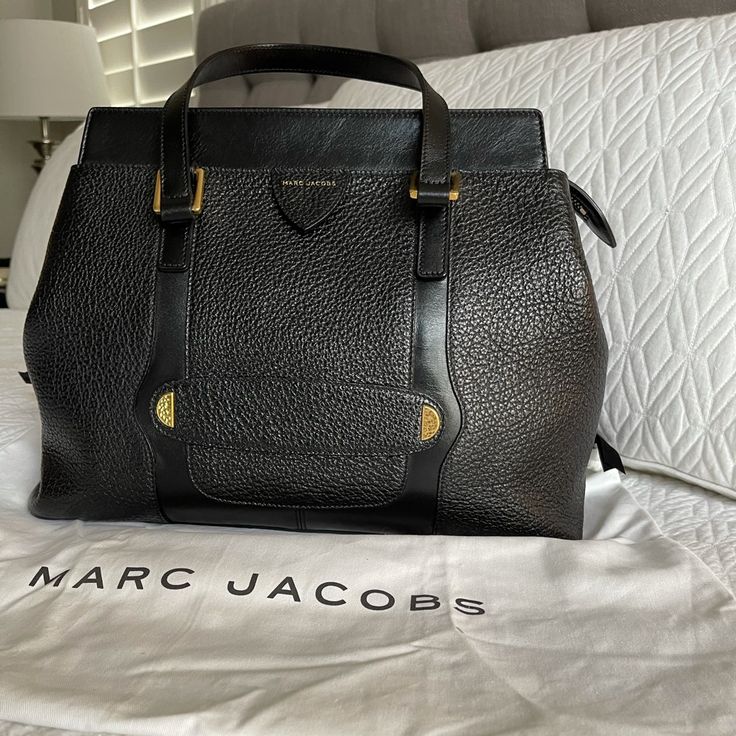 Beautiful New With Tag Marc Jacobs Bag. Color: Black With Gold High-end Black Everyday Satchel, Designer Black Satchel Tote, Black Satchel With Branded Hardware For Travel, Black Travel Satchel With Branded Hardware, Mickey Mouse Shoes, Bags Marc Jacobs, Red Satchel, Big Handbags, Marc Jacobs Handbag