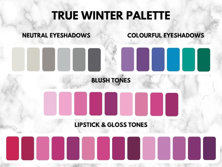 True Winter Palette, True Winter Makeup, True Winter Color Palette, Winter Skin Tone, Winter Eyeshadow, Winter Lipstick, Cool Winter Color Palette, Deep Winter Palette, Winter Style Guide