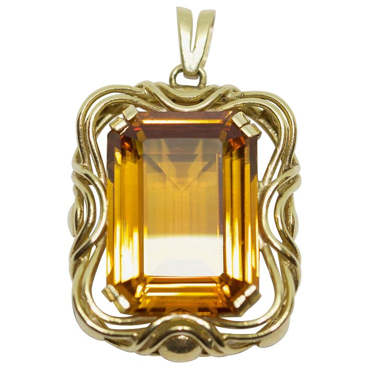 Pretty 14K gold pendant with large emerald cut citrine. Measured without the eyelet. Including certificate of authenticity. Citrine Pendant, Filigree Pendant, Lost Art, Gold Filigree, Yellow Gold Pendants, Gold Wire, Gold Jewelry Fashion, Emerald Cut, Jewelry Ideas