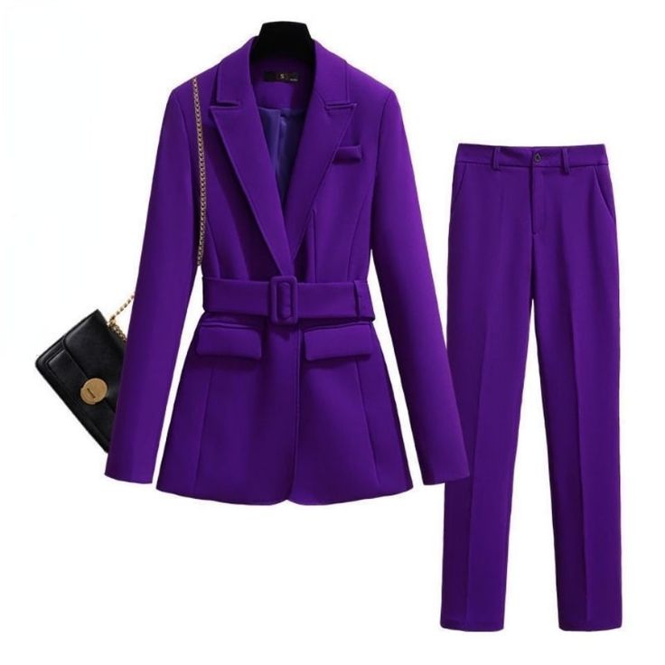 Color: Purple suit, Size: L Stylish Business Outfits, Long Suit Jacket, Purple Suit, Elegant Pant, Purple Suits, Ladies Suit, Clueless Outfits, Women Suits, Purple Dresses