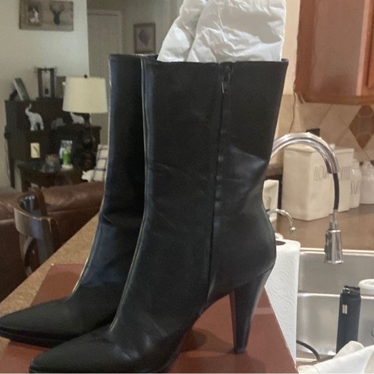 Questions? Leave A Comment Below! Retail 149.00 And Brand New. No Box. The Boots Are 9.5 Dress Leather Boots, Rider Boots, Leather Knee Boots, Brown Suede Boots, Suede High Heels, Heel Boot, Leather Heeled Boots, Black Boots Tall, Black Suede Boots