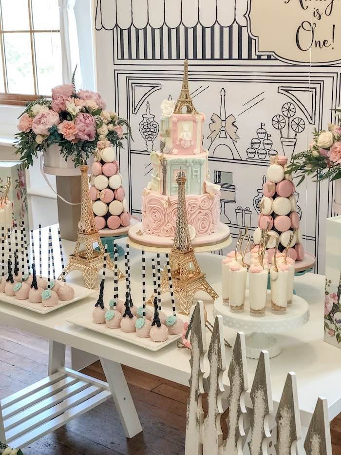 a table topped with lots of cakes and desserts