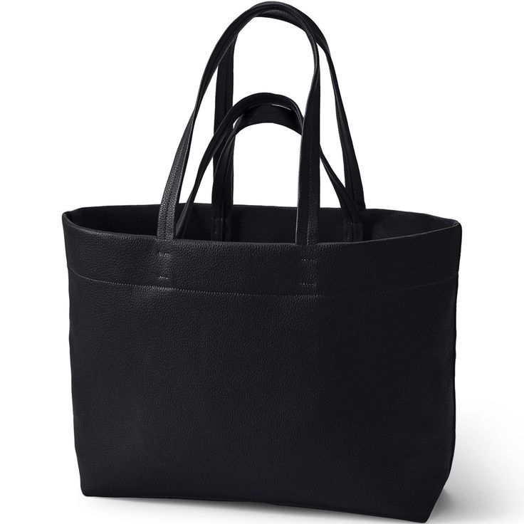 Chic faux leather tote for business or weekend trips. With ample space for a laptop. Features an interior slip pocket to keep your cell phone conveniently accessible. The handsome tote offers two carrying options: over the shoulder or by hand. Tote Bag Outfit, Faux Leather Tote Bag, Mens Summer Outfits, 6 D, Leather Tote Bag, Black Faux Leather, Lands End, Cloth Bags, Handbag Accessories