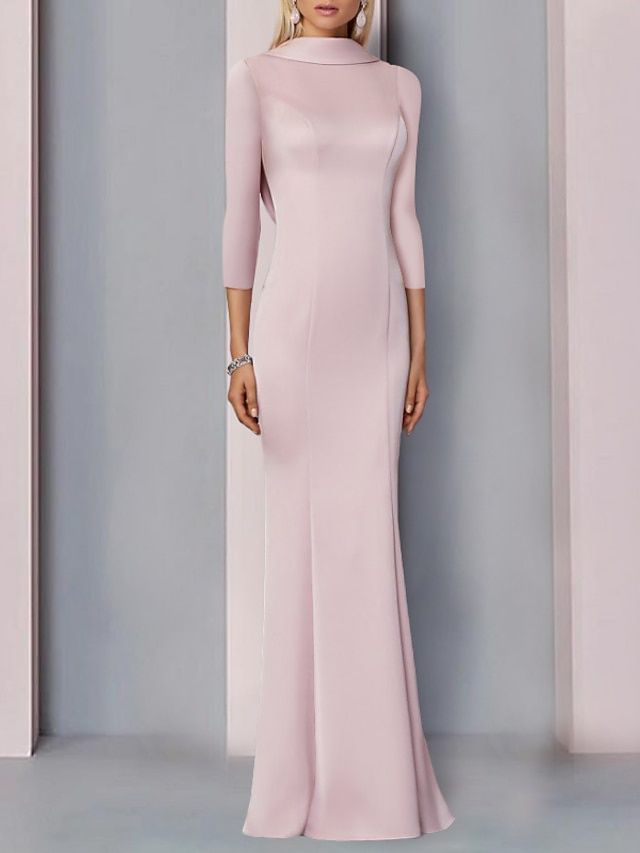 Mermaid / Trumpet Evening Gown Elegant Dress Formal Wedding Guest Floor Length 3/4 Length Sleeve High Neck Satin with Slit 2024 2024 - $130.99 Open Back Dress Formal, Dress Formal Wedding Guest, Gown Elegant, Formal Wedding Guests, Mermaid Evening Gown, Evening Dresses Online, Cheap Evening Dresses, Dresses Formal Elegant, Evening Gowns Elegant