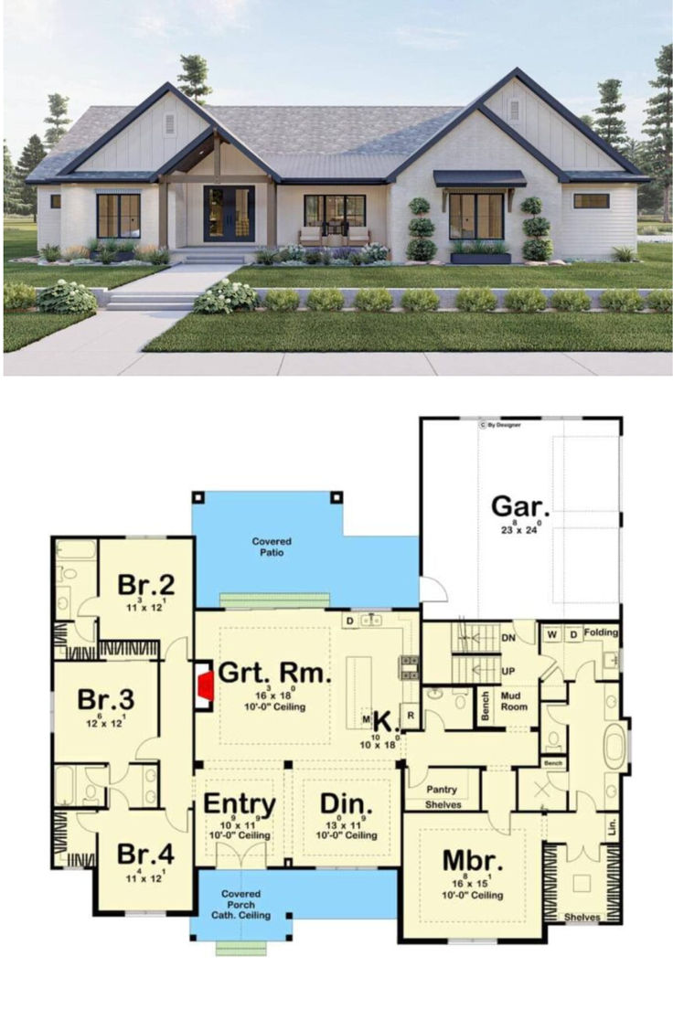 Single-Story Modern 4-Bedroom Farmhouse House Plan with Jack & Jill Bath and Bonus Expansion 4 Bed 1 Story House Plan, Ranch Floor Plans With Basement 4 Bedroom, House Layouts Single Story, Modern Farmhouse Exterior Layout, Homes Layout Floor Plans, First Home Floor Plans, Completely Open Floor Plan, Ranch Building Plans, One Story House 4 Bedroom