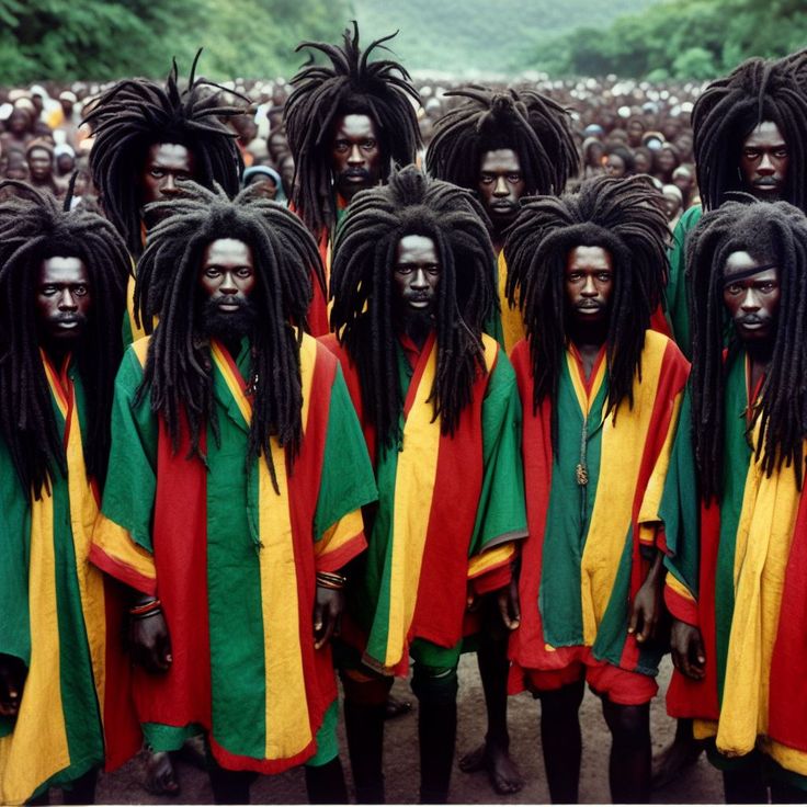 a group of men with dreadlocks standing next to each other in front of a crowd